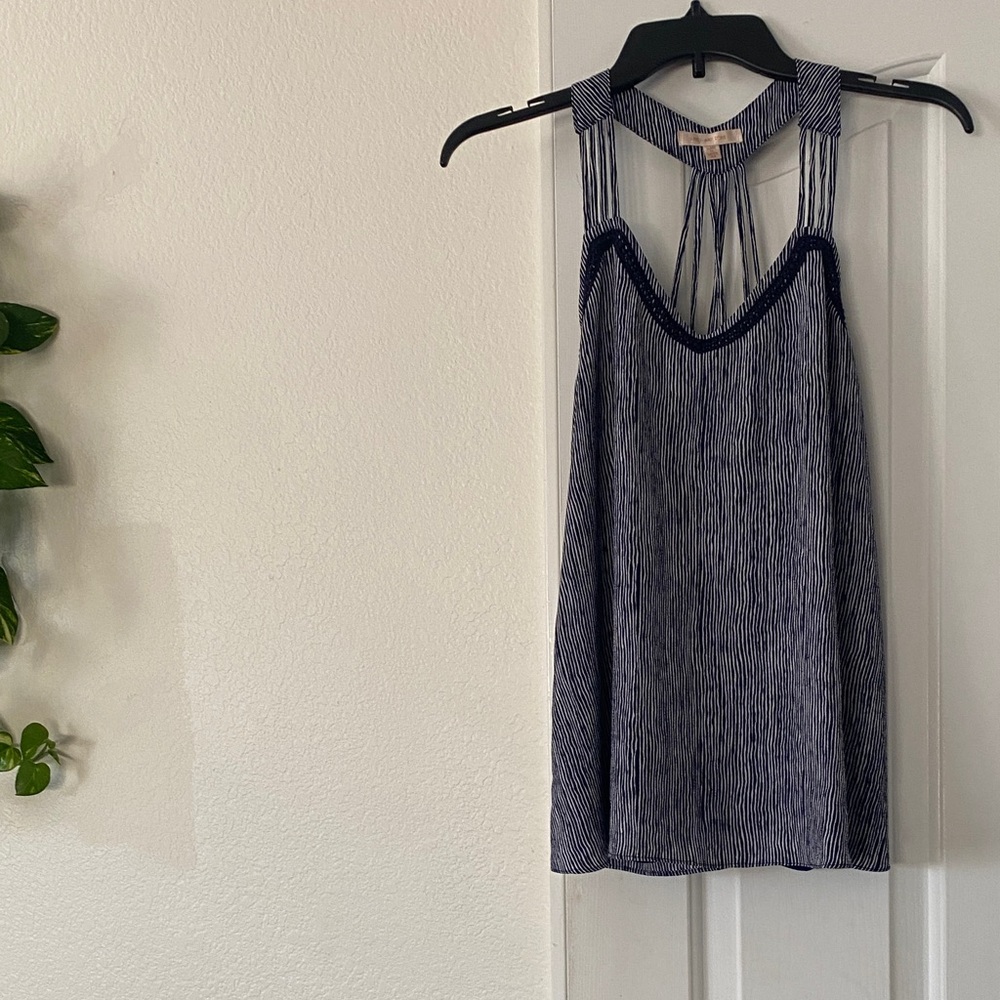 Skies Are Blue Navy and White Striped Tank Top